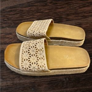 Rhinestone Band Espadrille Slide‎ Sandals - Tan